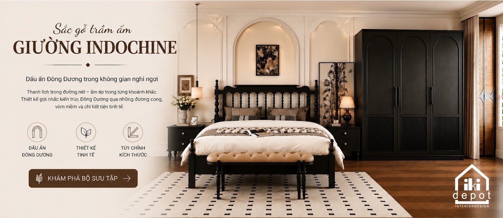 Giường Indochine Huyền Mộc
